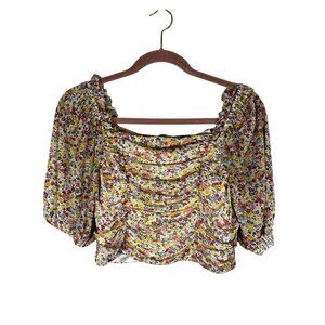 Retro Floral Milkmaid Crop Top Pink XL Boho Indie Folk Preppy Festival Y2K Chic